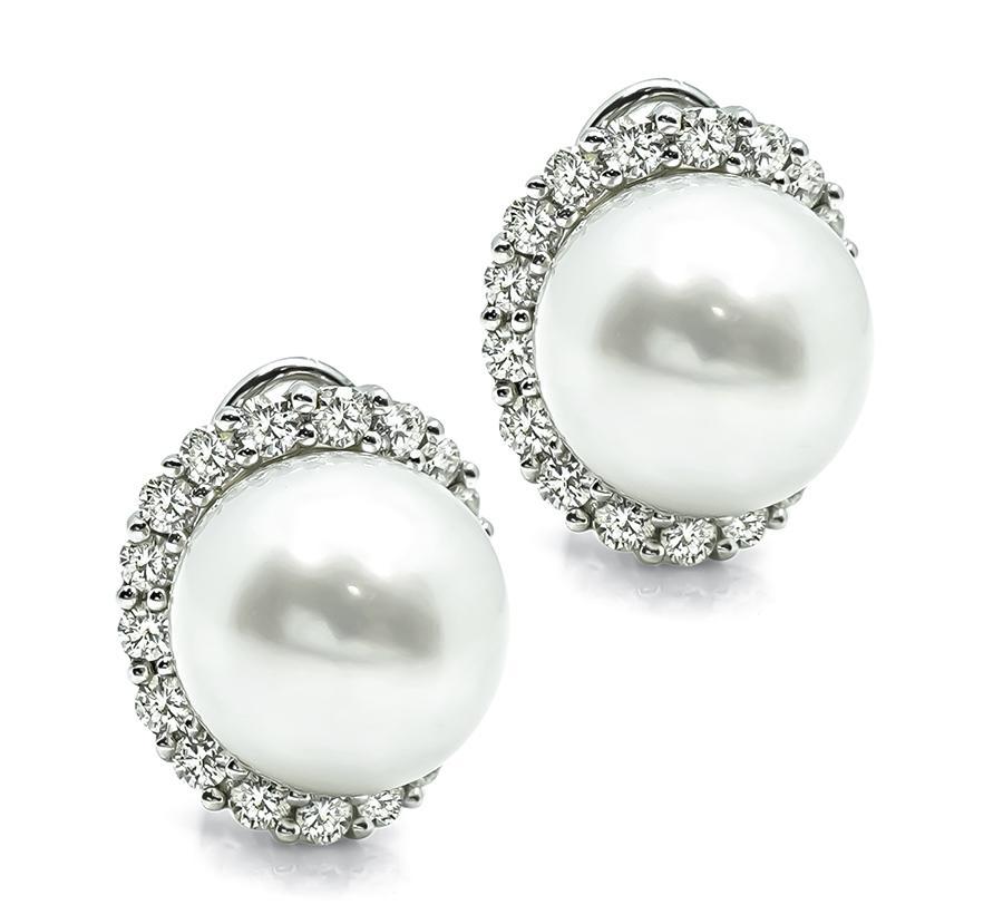 1.80ct Diamond Pearl 18k White Gold Earrings