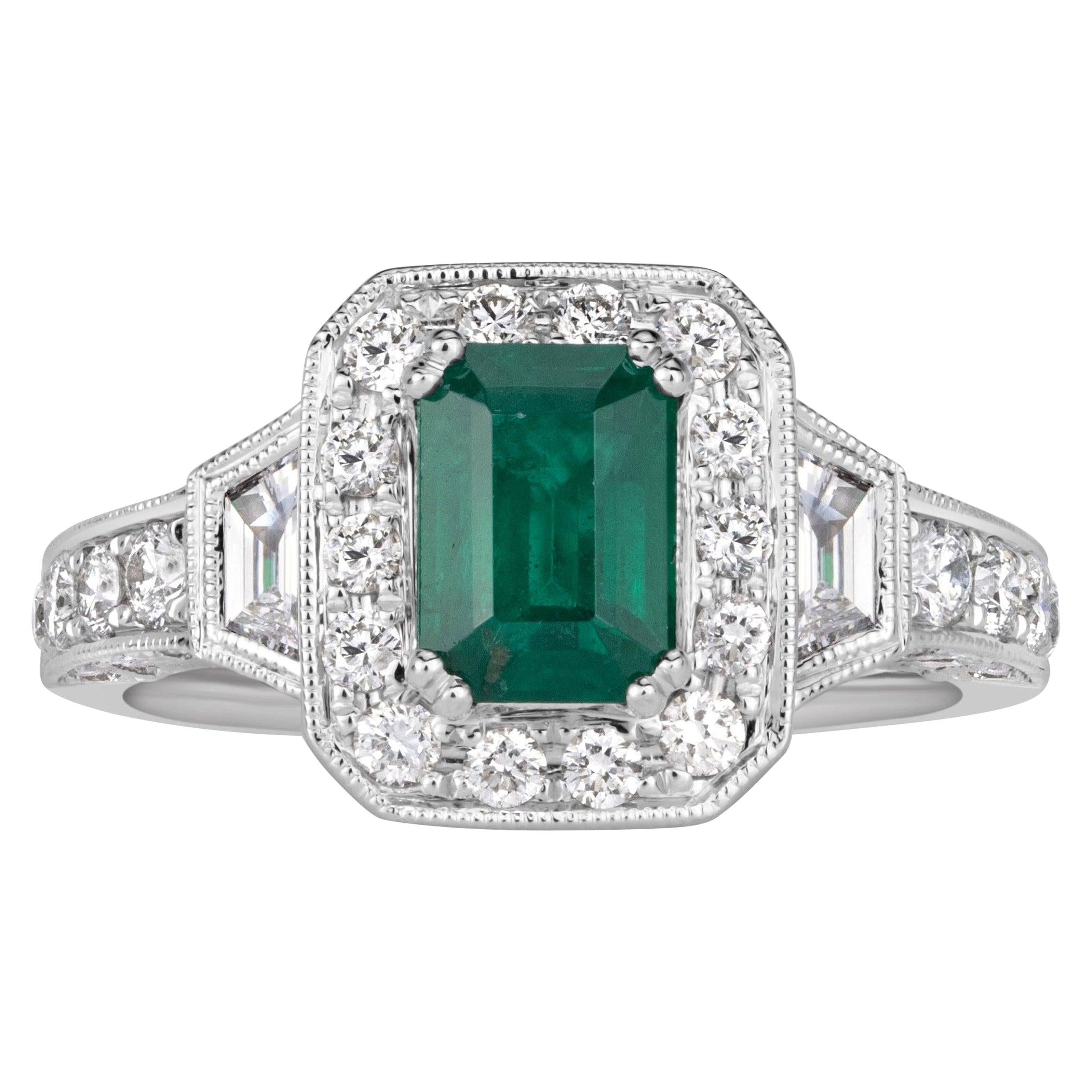 1.80ct Emerald Cut Green Emerald Engagement Ring