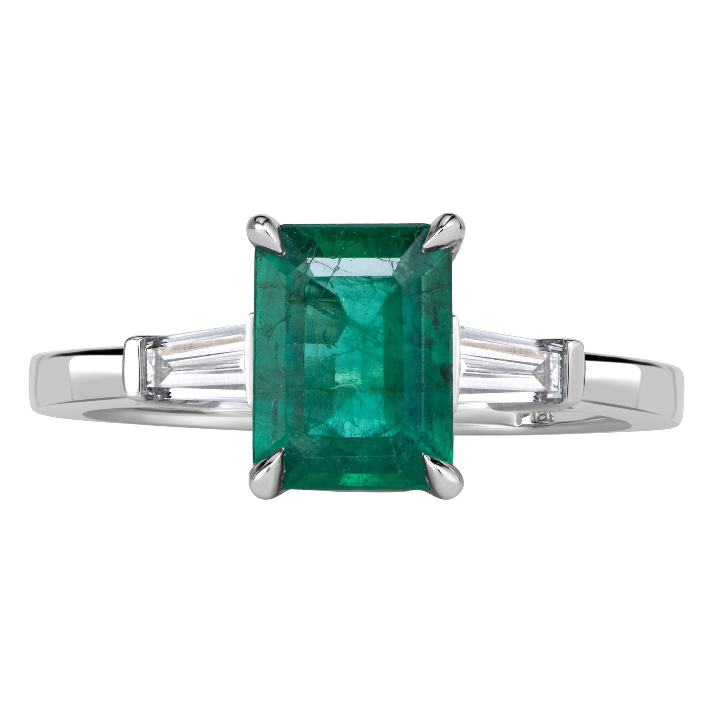 1.80ct Emerald Cut Green Emerald Engagement Ring