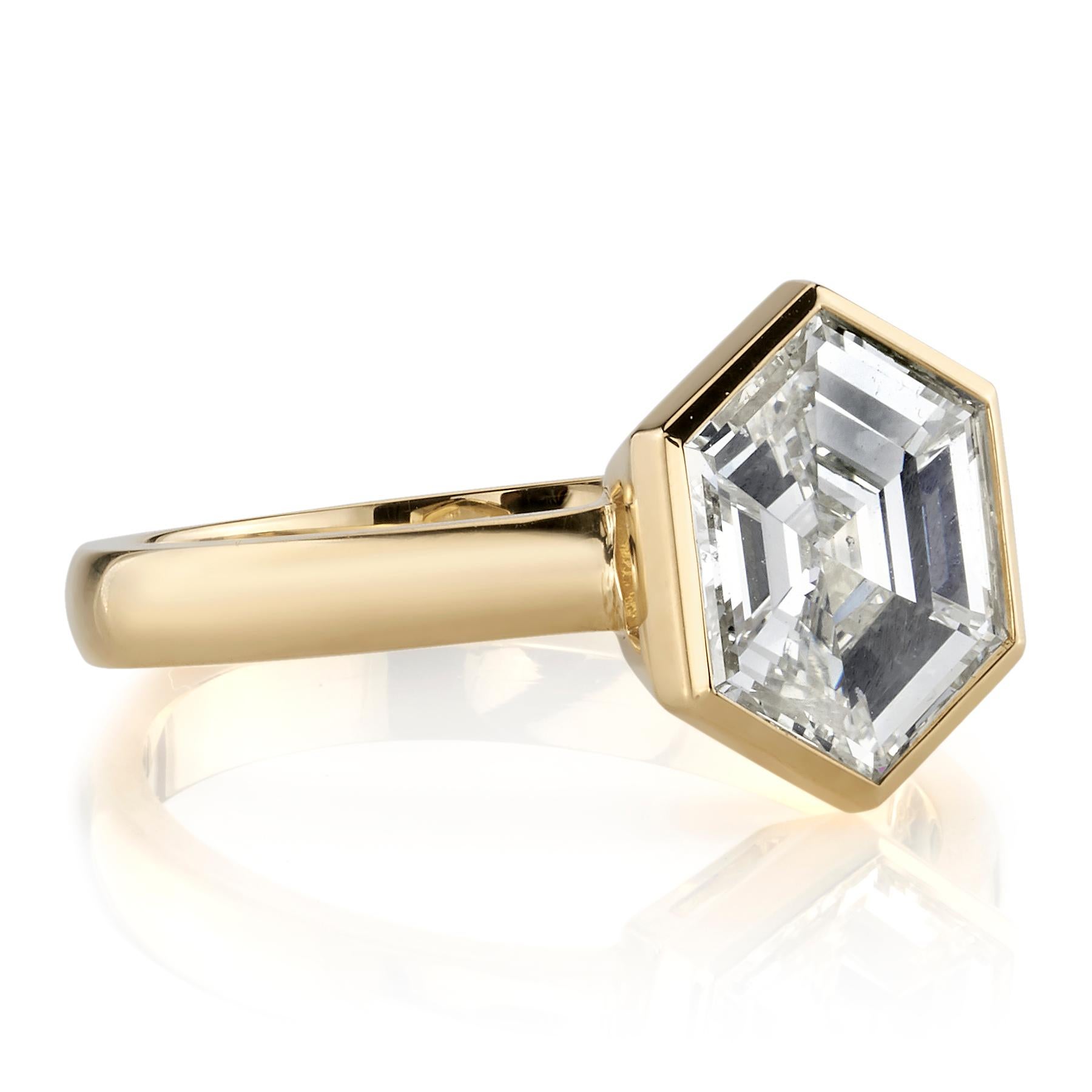 1.80ct N/SI1 GIA certified portrait cut hexagon diamond set in a handcrafted 18K yellow gold setting. Ring is currently a size 6 and can be sized to fit.