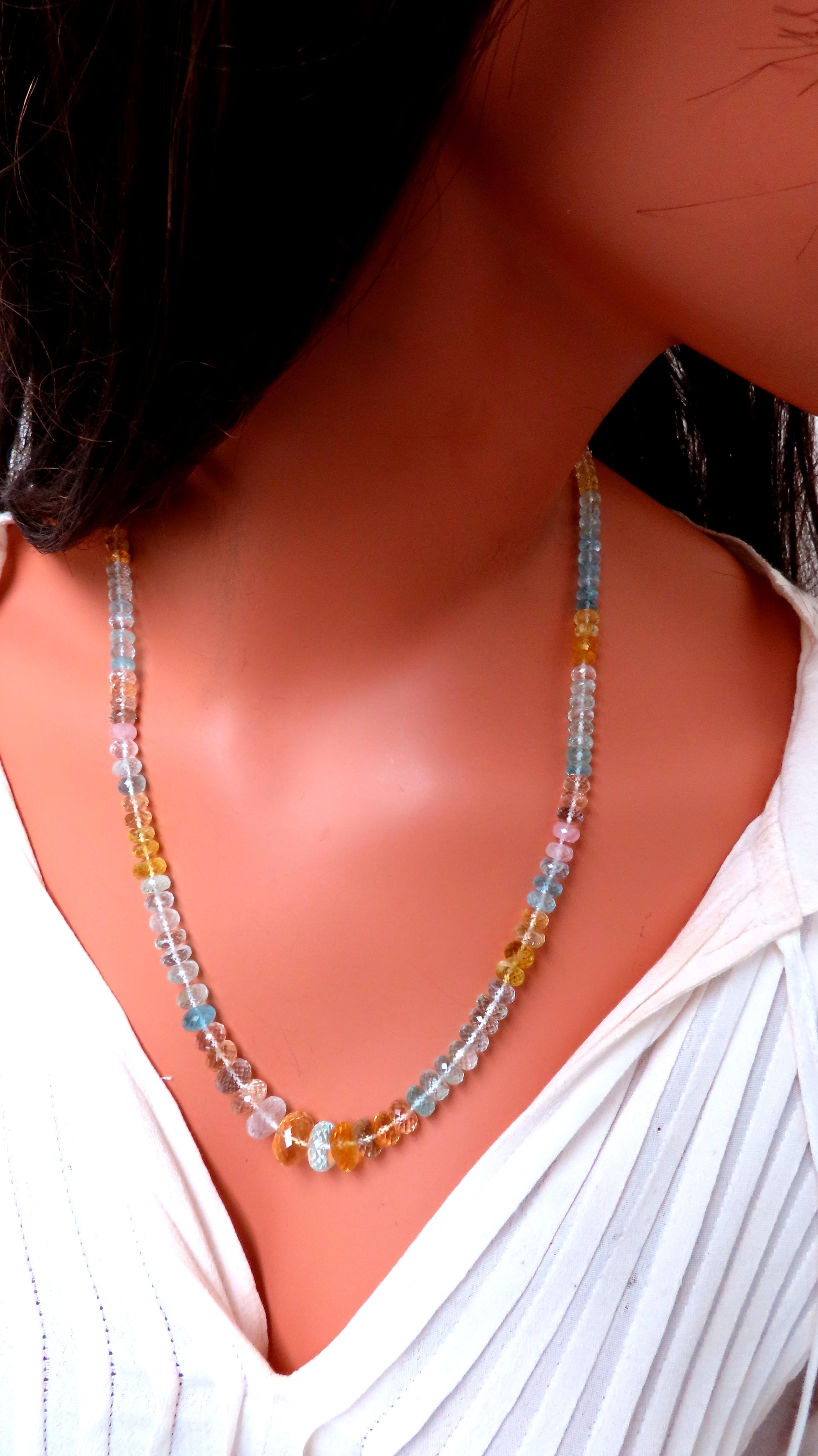 180 Karat natürliche mehrfarbige Aquamarin-Perlenkette 12522 mit Perlen 3
