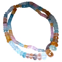 180 Karat natürliche mehrfarbige Aquamarin-Perlenkette 12522 mit Perlen
