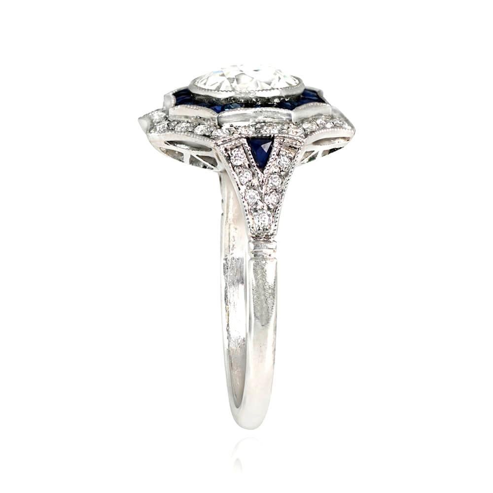 Art Deco 1.80 Carat Old Euro-Cut Diamond Engagement Ring, VS1 Clarity, Sapphire Halo For Sale