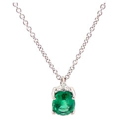 1.80ct Oval Emerald with Triliiant Diamond 18k White Gold Pendant Necklace