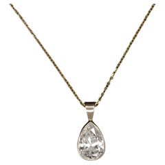 Pear Shape Natural Diamond 14K Yellow Gold Bezel Pendant Necklace 