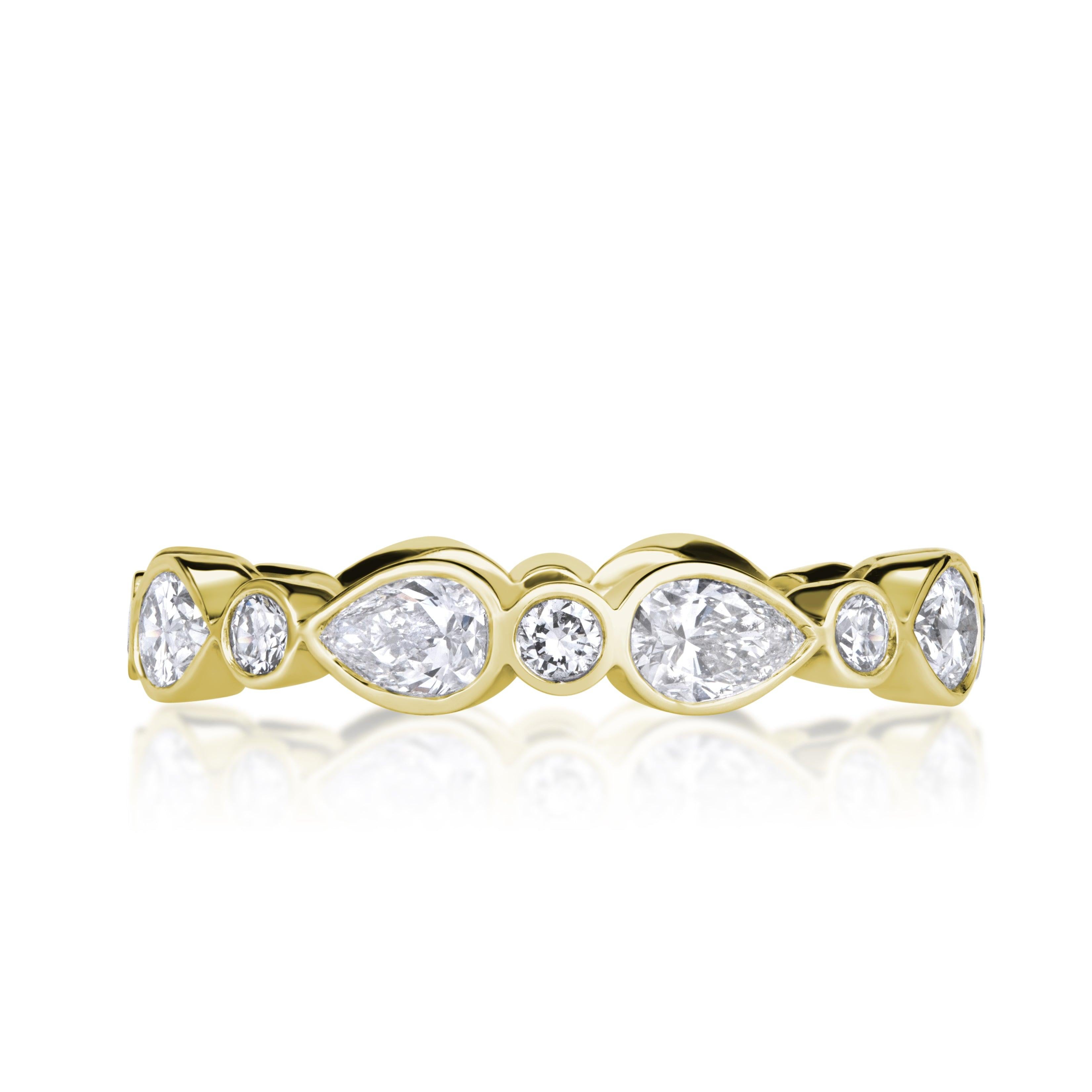 1.80ct Pear Shaped and Round Brilliant Cut Diamond Eternity Band in 18K Yellow