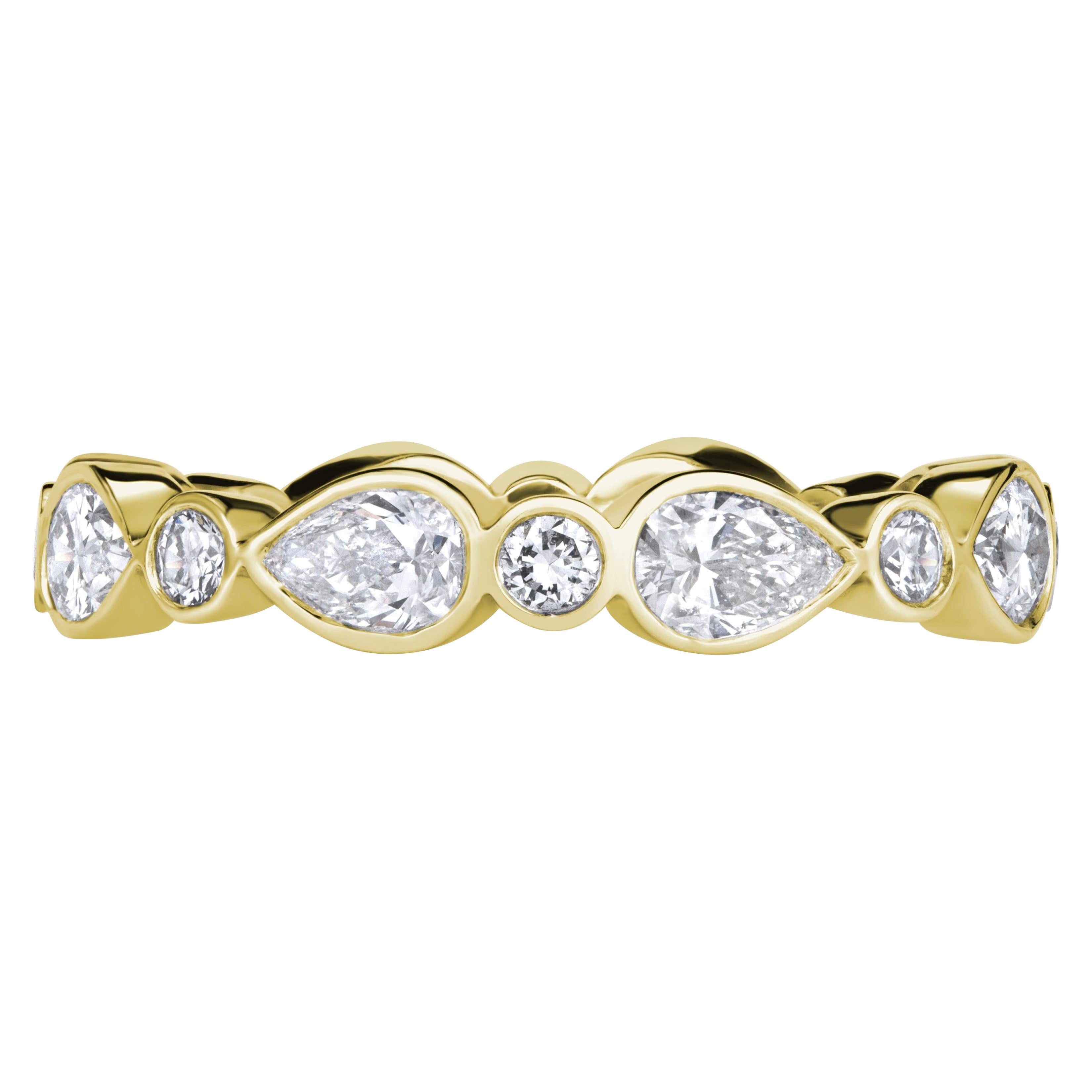 1.80ct Pear Shaped and Round Brilliant Cut Diamond Eternity Band in 18K Yellow For Sale
