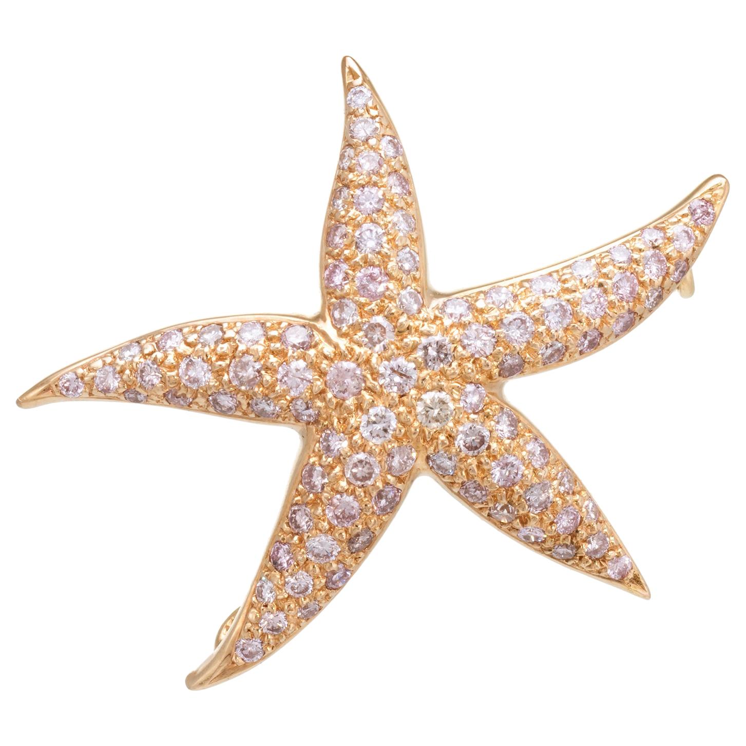 1.80ct Pink Diamond Starfish Pendant Brooch Estate 18k Rose Gold Fine Jewelry For Sale