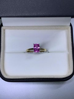 1.80ct Pink Sapphire emerald engagement ring 18ct yellow gold.