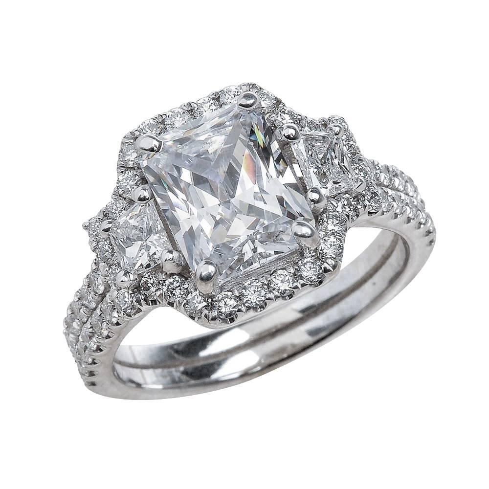 1.80ct Radiant Cut Moissanite Bridal Ring Set in 14K White Gold For Sale