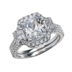 Vintage 1.80ct Radiant Cut Moissanite Bridal Ring Set in 14K White Gold