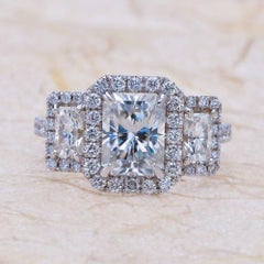 1.80ct Radiant Cut Moissanite Three Stone Engagement Ring in 14K White Gold