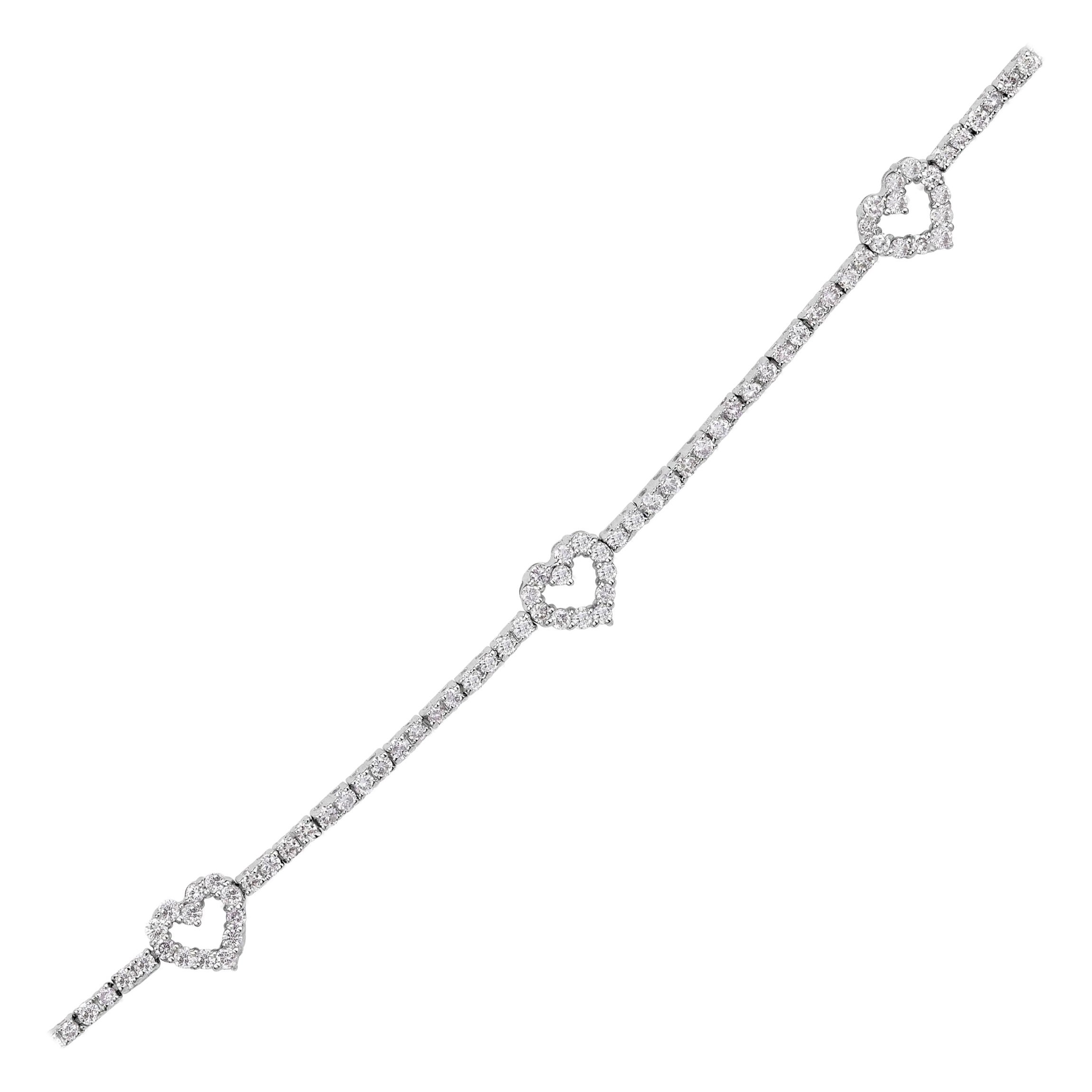 1.80ct Round Brilliant Cut Diamond Heart Tennis Bracelet in 14K White Gold For Sale