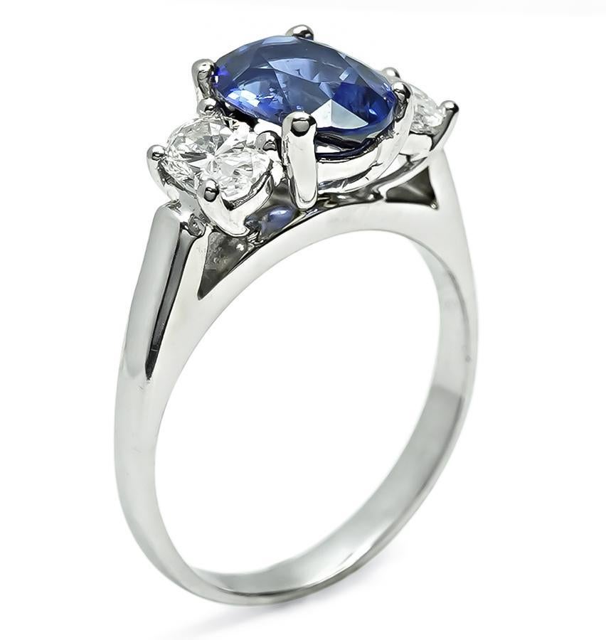 Anillo de compromiso de zafiro de 1,80 ct y diamante de 0,70 ct Corte oval en venta