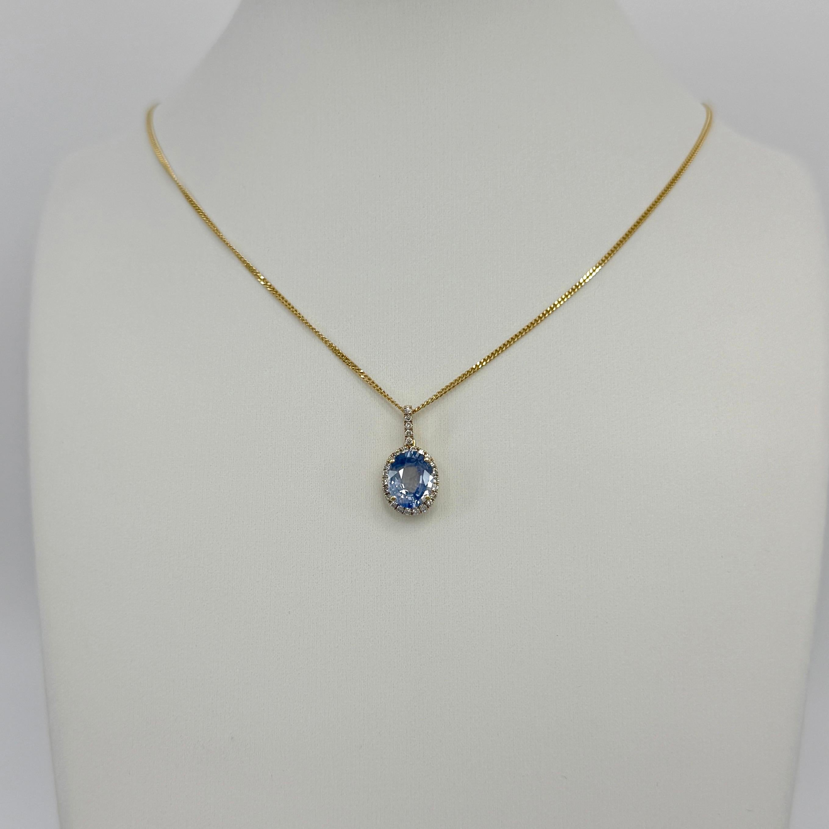 da uomo o donna Ciondolo a forma di aureola in oro giallo 18 carati con zaffiro blu satinato e diamante da 1,80 ct. in vendita