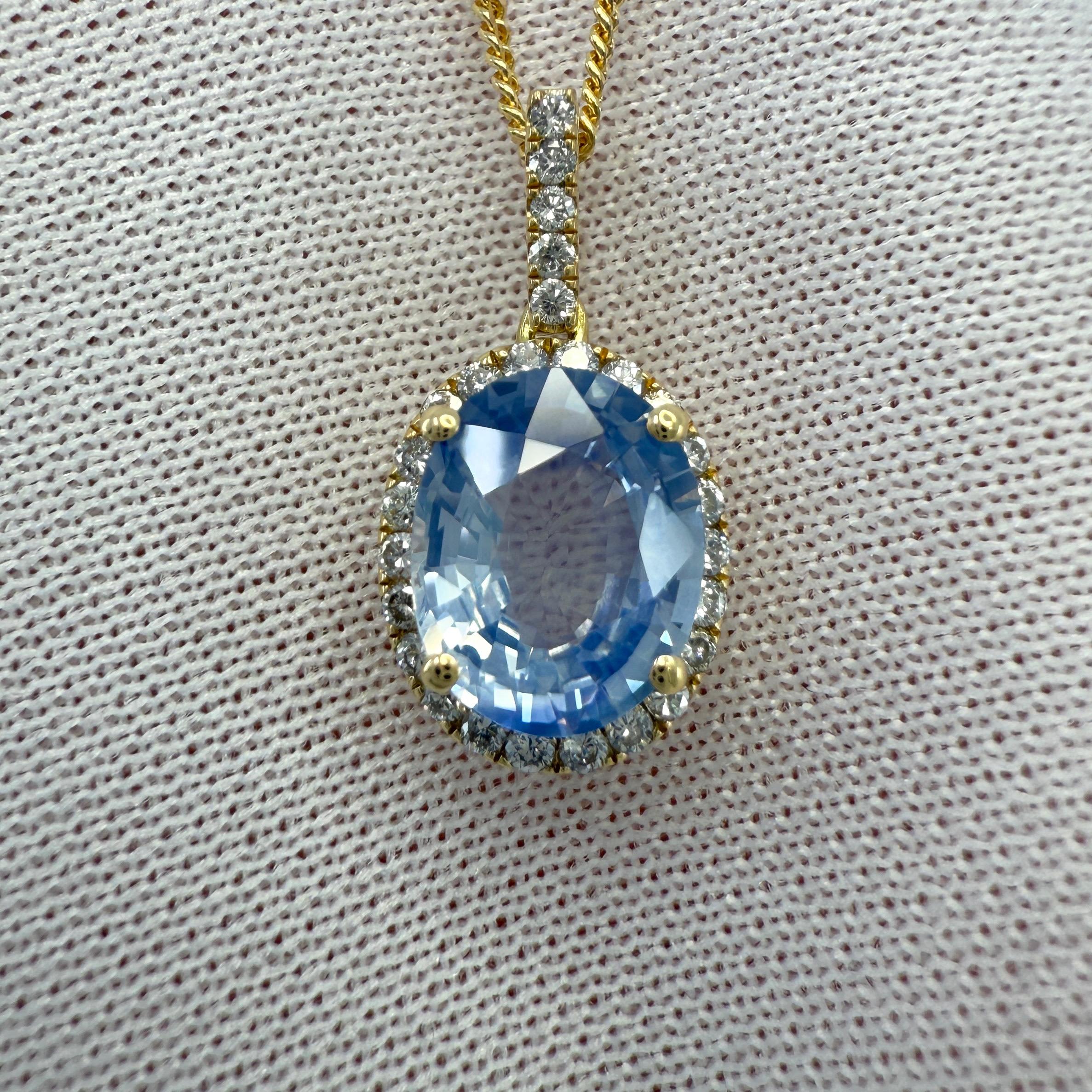 Ciondolo a forma di aureola in oro giallo 18 carati con zaffiro blu satinato e diamante da 1,80 ct. in vendita 1