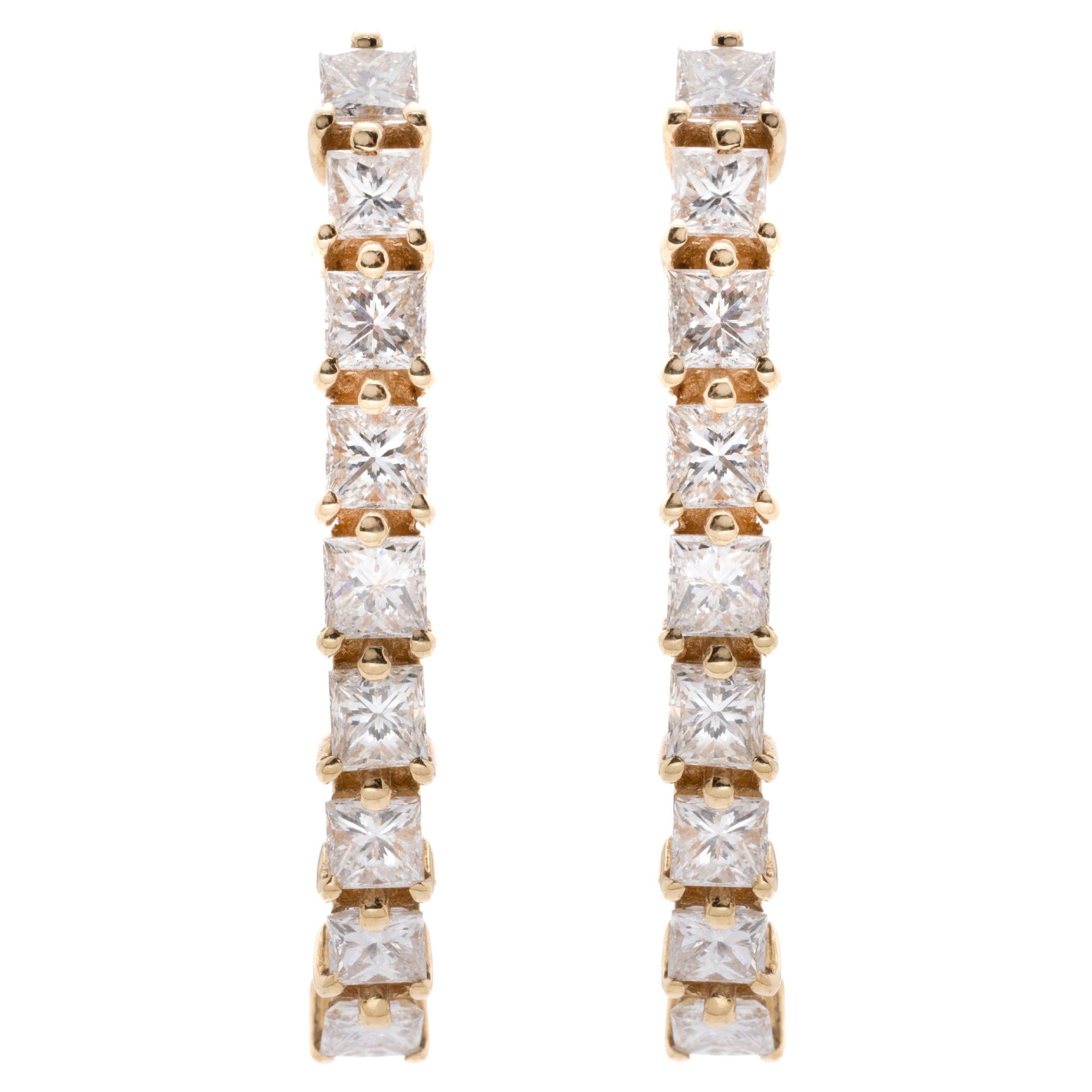 1.80cts Diamond 18k Gold Princess Cut Suspender Bar Earrings For Sale