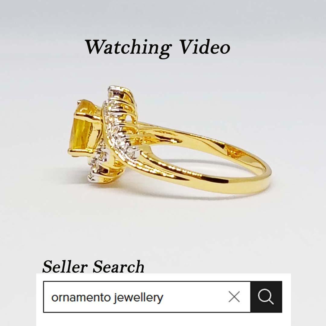 Oval Cut 1.80cts. Yellow sapphire ring. Sterling silver on 18K Gold Plated For Sale