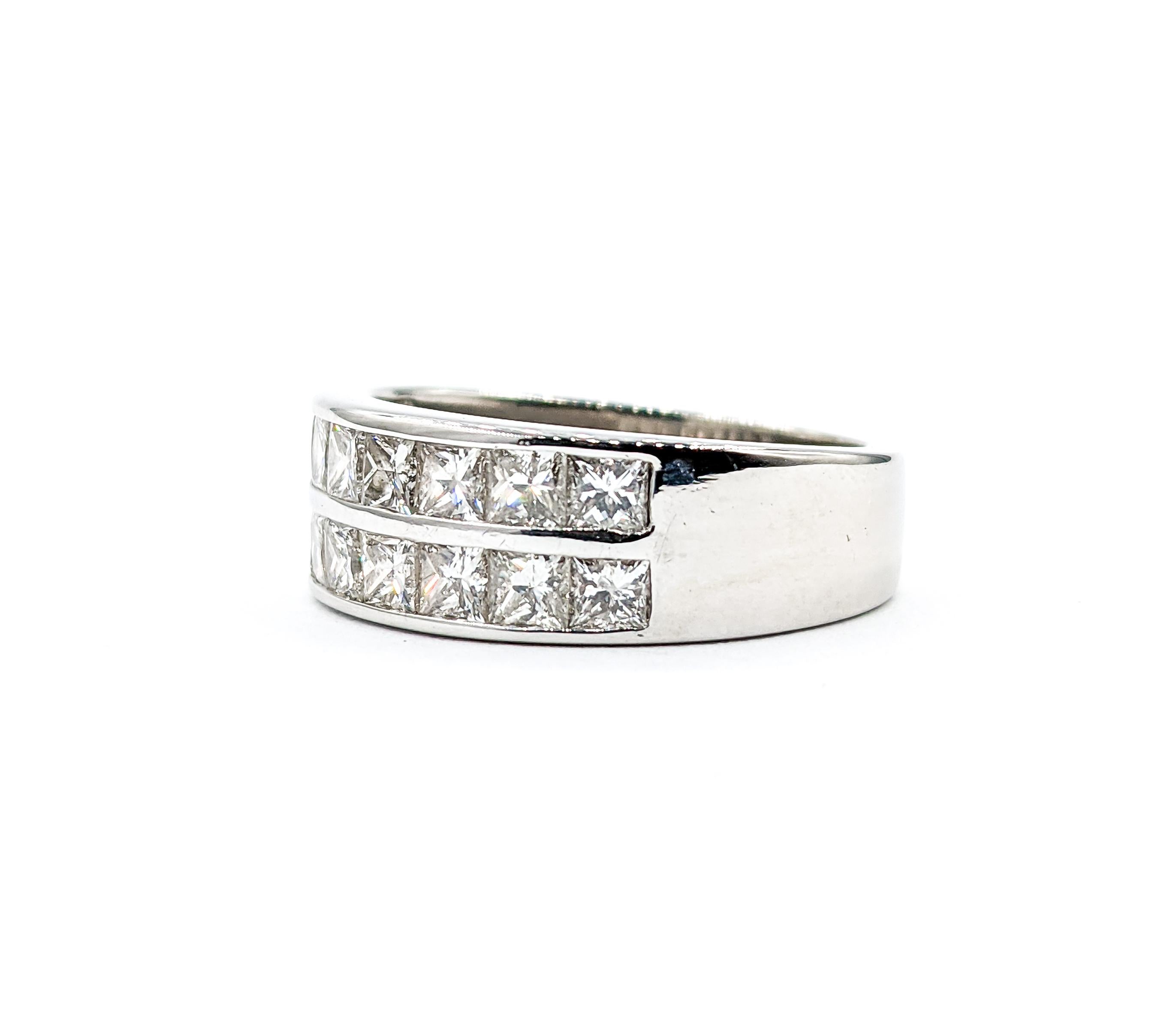 Princess Cut 1.80ctw Diamond Two-Row Ring In White Gold For Sale