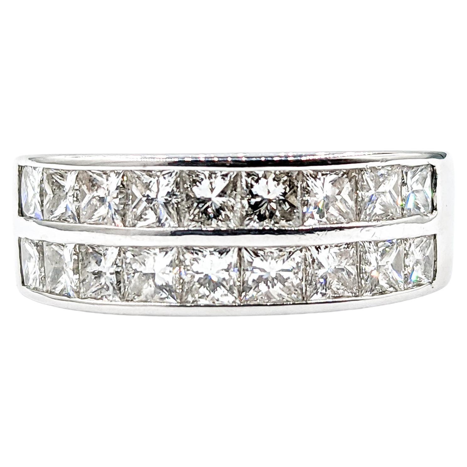 1.80ctw Diamond Two-Row Ring In White Gold For Sale