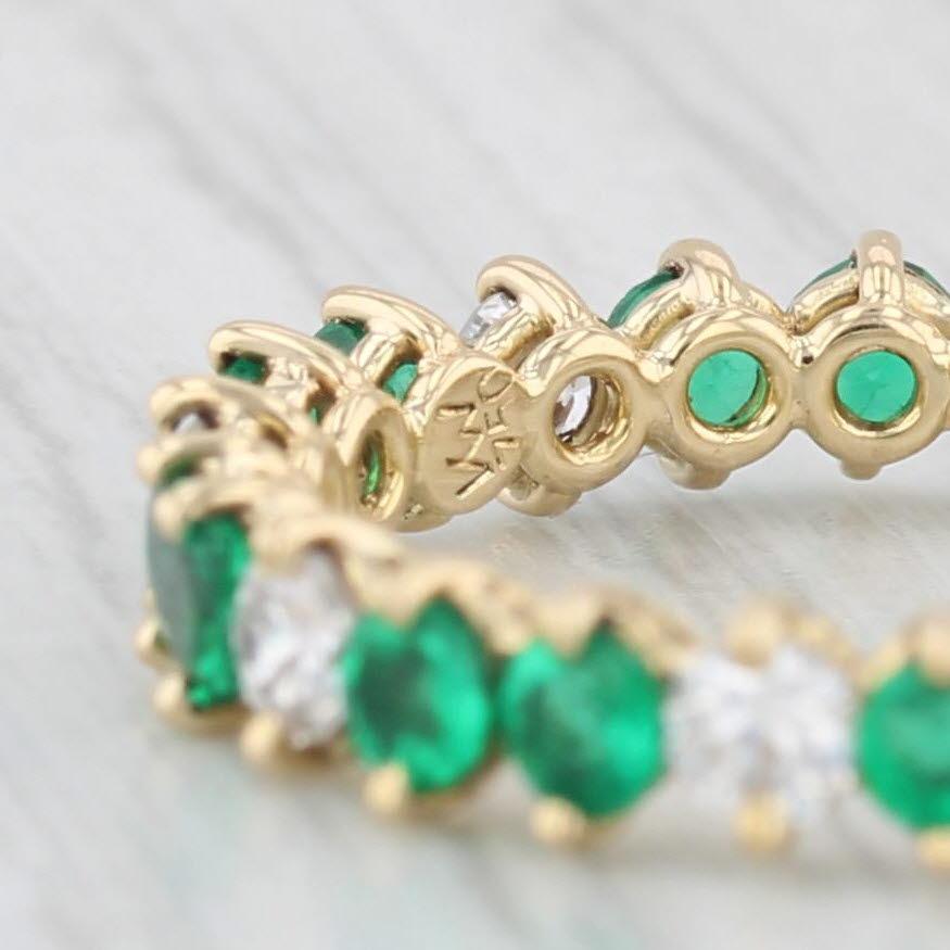 1.80ctw Emerald Diamond Eternity Band 18k Yellow Gold Size 5.75 Ring Kurt Wayne In Good Condition For Sale In McLeansville, NC