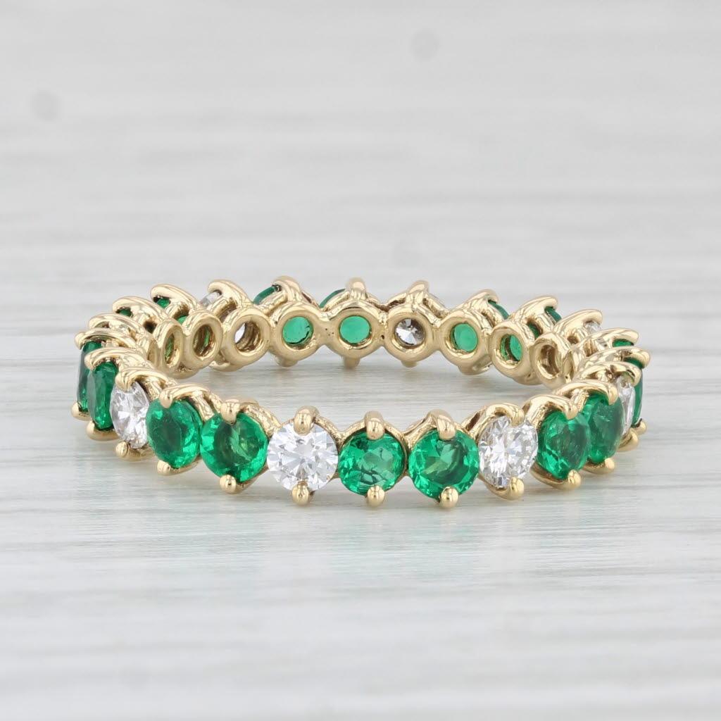 1.80ctw Emerald Diamond Eternity Band 18k Yellow Gold Size 5.75 Ring Kurt Wayne For Sale 1