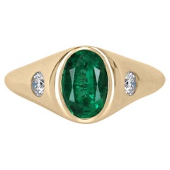 1.80tcw 14K Emerald & Diamond Three Stone Solitaire Gold Ring