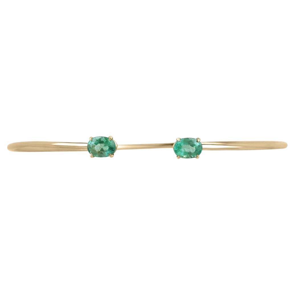 Bracelet manchette Toi et Moi de 1,80 cw 14K naturel vert moyen taille ovale émeraude