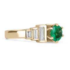 1.80tcw 14K Round Colombian Emerald & Diamond Baguette Accent Gold Ring