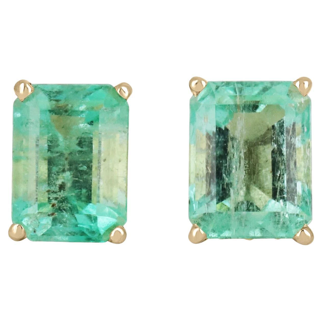 1.80tcw Colombian Emerald, Emerald Cut Prong Set Stud Earrings 14K For Sale