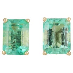 1.80tcw Colombian Emerald, Emerald Cut Prong Set Stud Earrings 14K