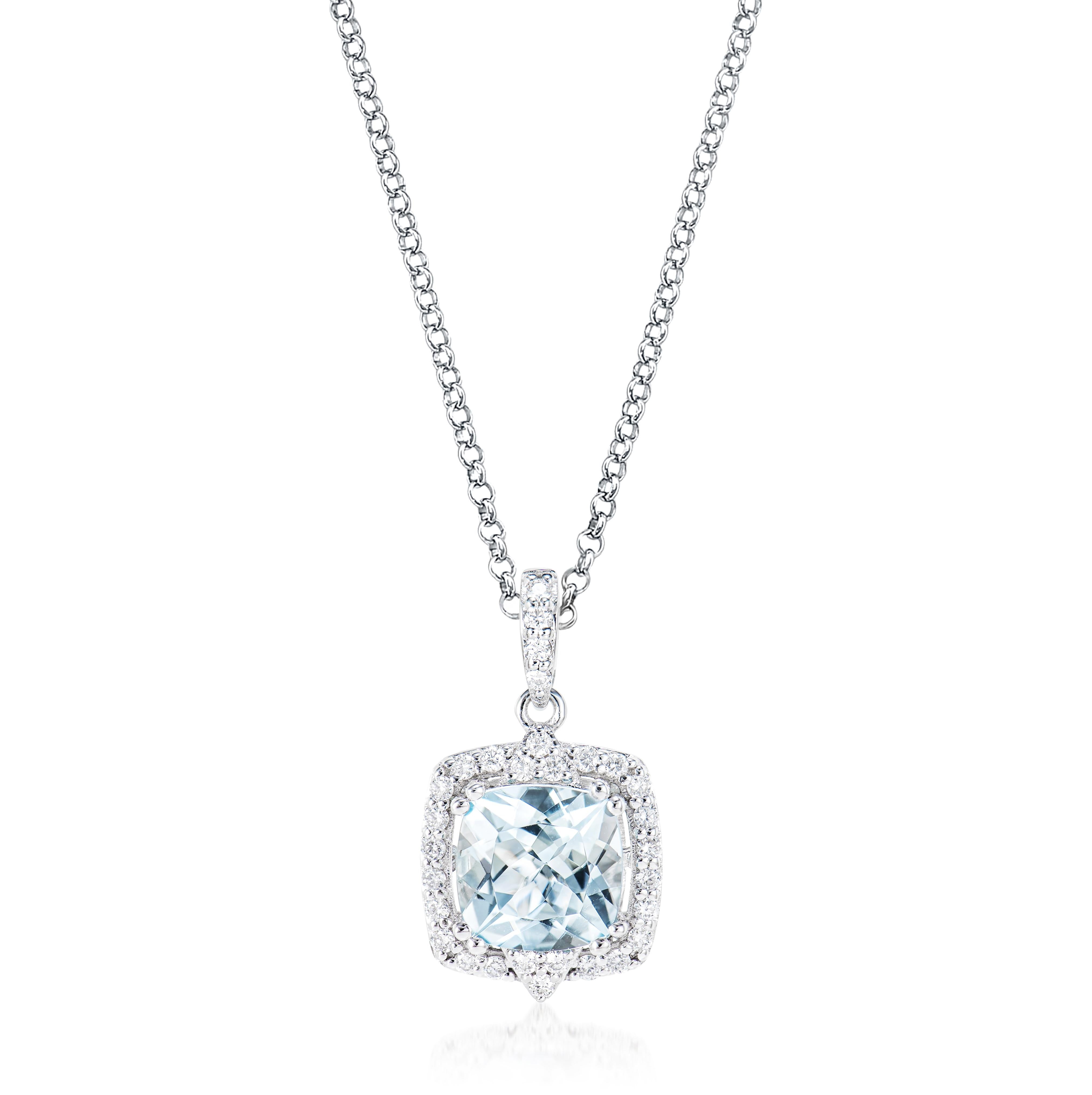 Contemporain Pendentif aigue-marine de 1,81 carat en or blanc 18 carats avec diamant blanc. en vente