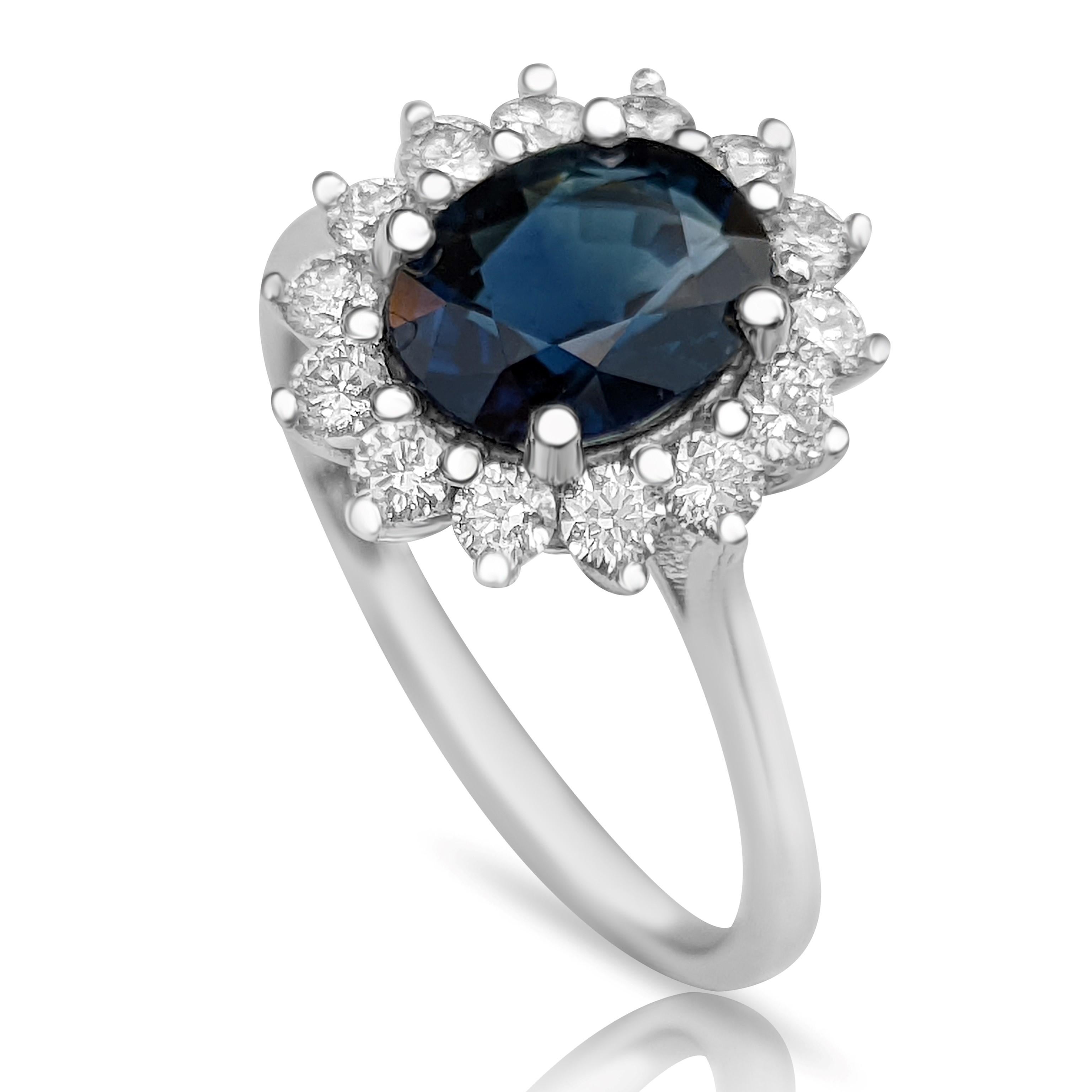 1.81 Carat Blue Sapphire and 0.50 Ct Diamonds, 14 Kt. White Gold, Ring In New Condition In Ramat Gan, IL