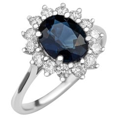 1.81 Carat Blue Sapphire and 0.50 Ct Diamonds, 14 Kt. White Gold, Ring