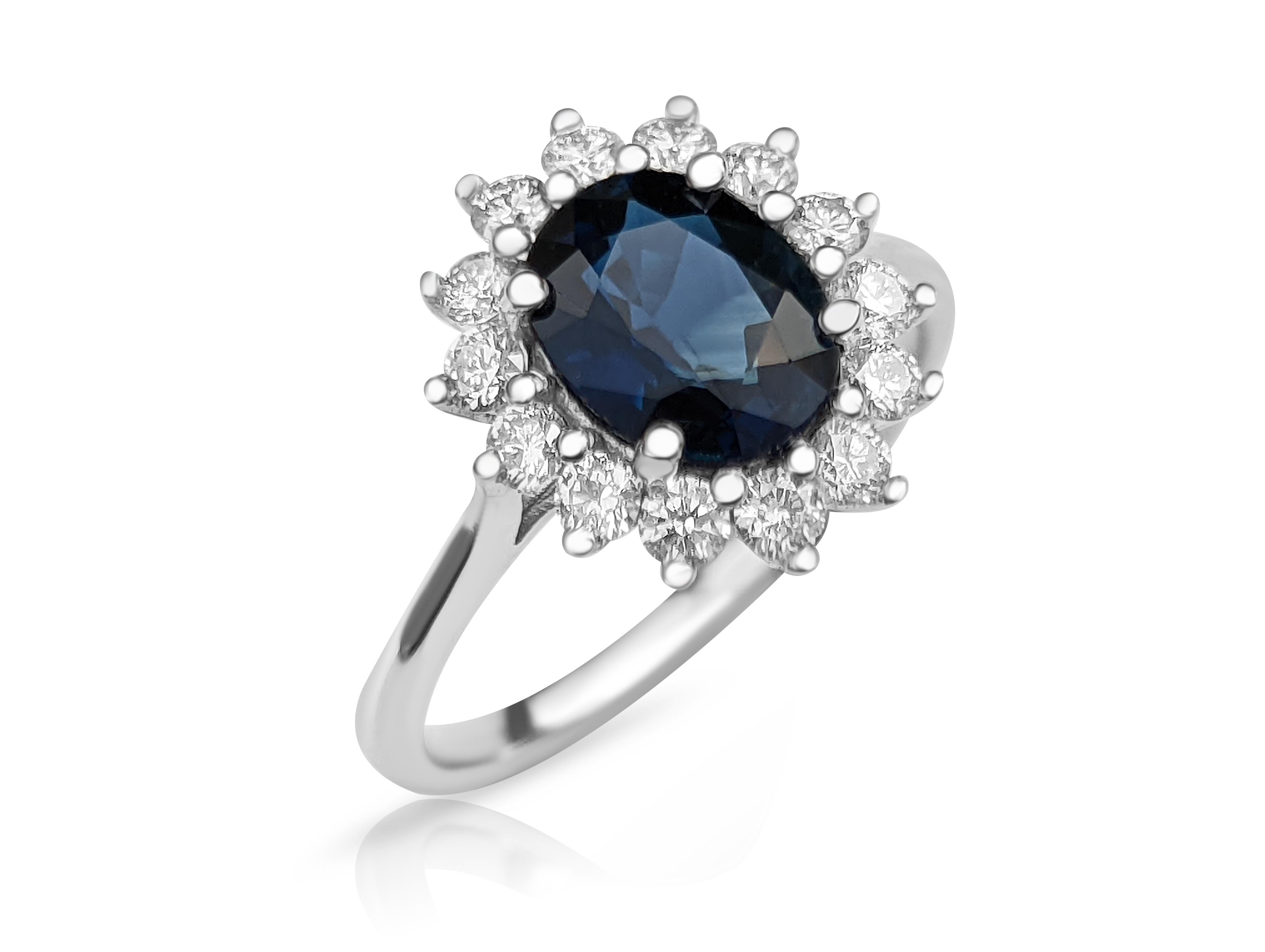1.81 Carat Blue Sapphire and 0.50 Ct Diamonds Ring, 14 Kt. White Gold, Ring In New Condition In Ramat Gan, IL