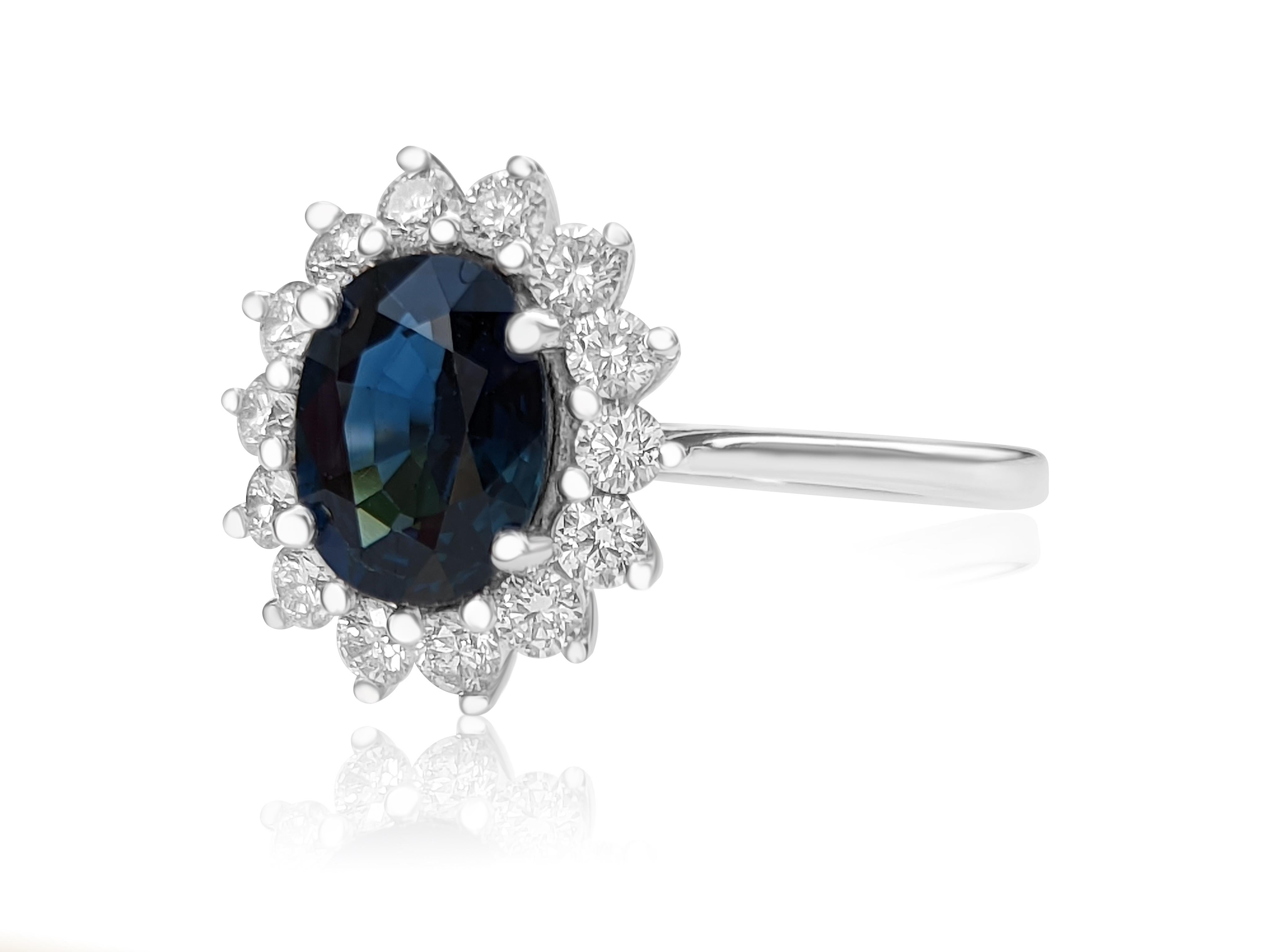 1.81 Carat Blue Sapphire and 0.50 Ct Diamonds Ring, 14 Kt. White Gold, Ring 1