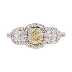 1.81 Carat Fancy Light Yellow Cushion Diamond Halo Ring, 18 Karat White Gold