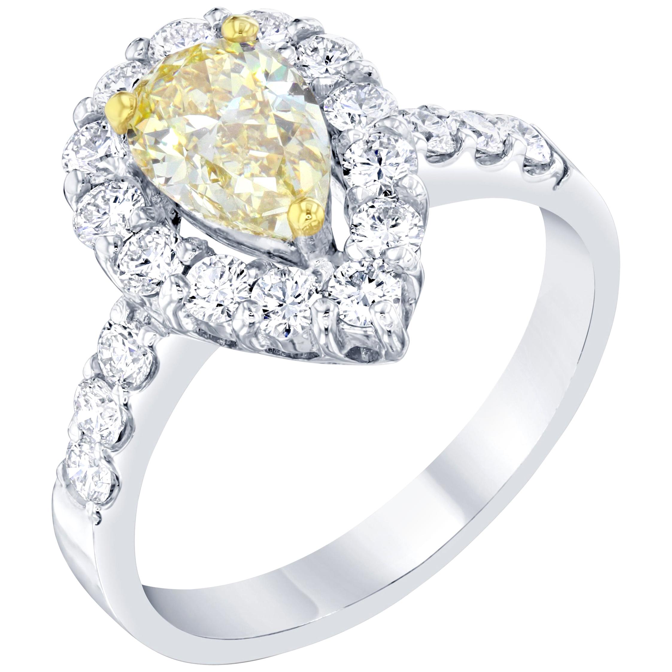 1.81 Carat Fancy Yellow Diamond 18 Karat White Gold Engagement Ring
