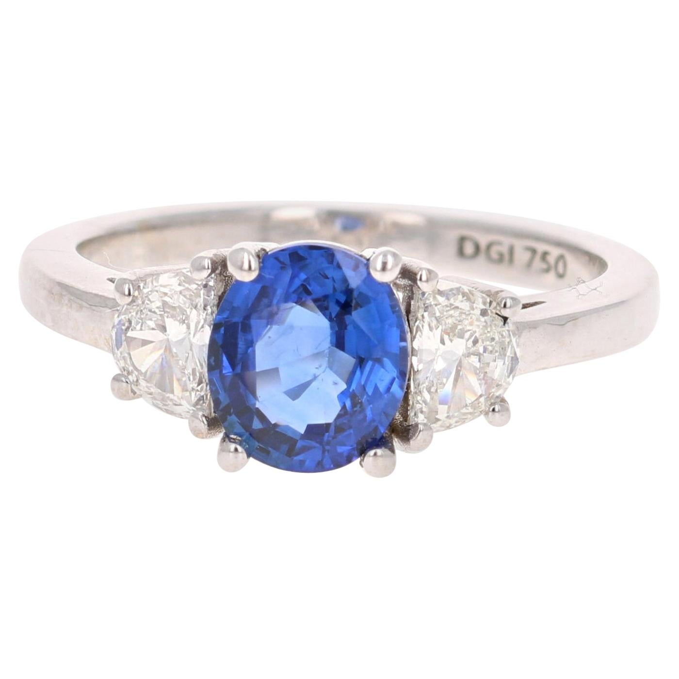 1.81 Carat GIA Certified Sapphire Diamond 18 Karat White Gold Three-Stone Ring