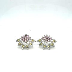 1.81 Carat Multi Color Sapphire Diamond 14 Karat White Gold Earrings