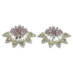 1.81 Carat Multi Color Sapphire Diamond 14 Karat White Gold Earrings