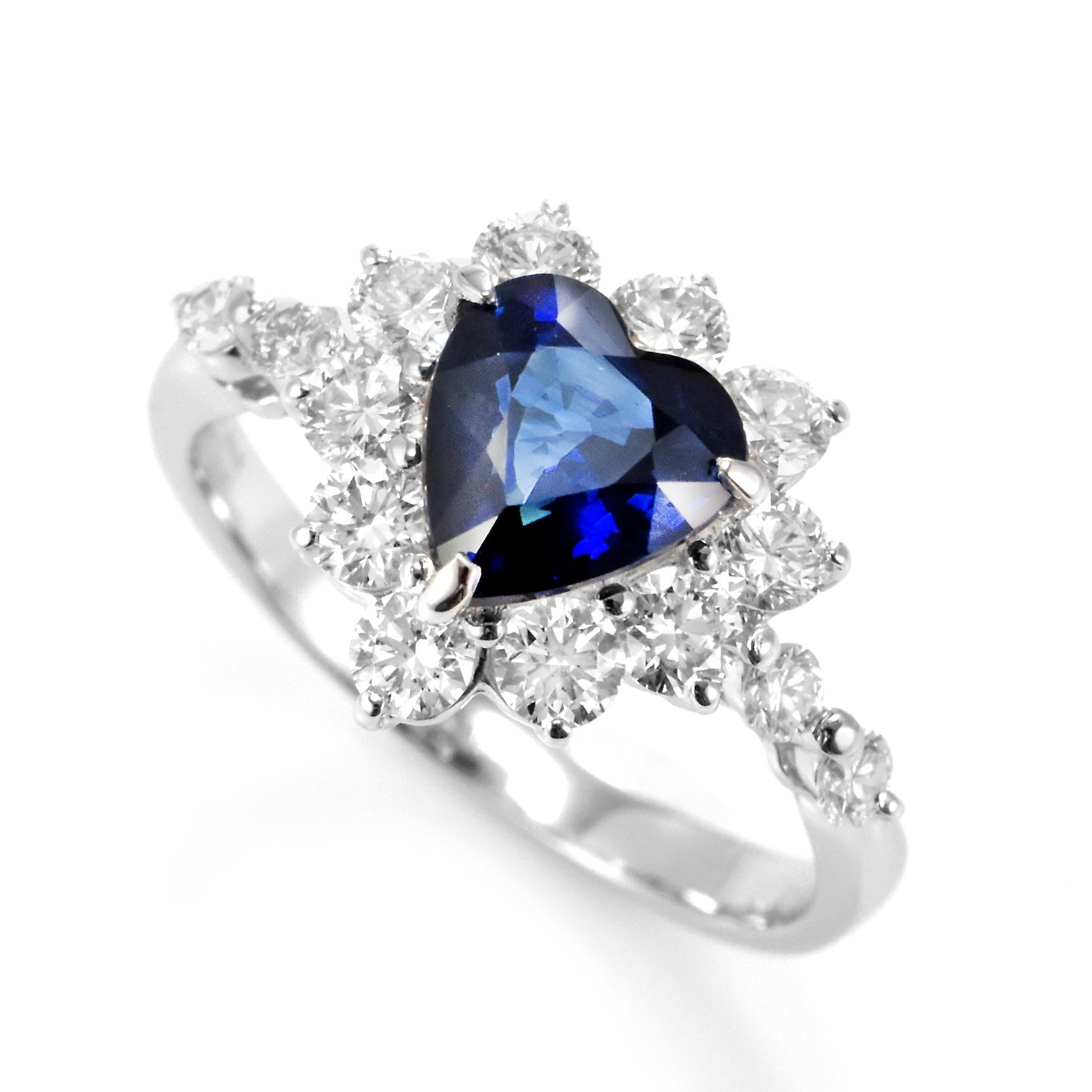 A beautiful ring featuring a 1.81 Carat Natural Ceylon Sapphire and 1.00 Carats Diamond Accents set in Platinum. Sapphires have extraordinary durability - they excel in hardness as well as toughness and durability making them very popular in