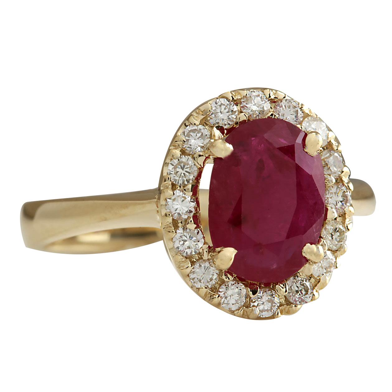 Stamped: 14K Yellow Gold
Total Ring Weight: 4.0 Grams
Total Natural Ruby Weight is 1.46 Carat (Measures: 9.00x7.00 mm)
Color: Red
Total Natural Diamond Weight is 0.35 Carat
Color: F-G, Clarity: VS2-SI1
Face Measures: 12.60x10.85 mm
Sku: [703159W]