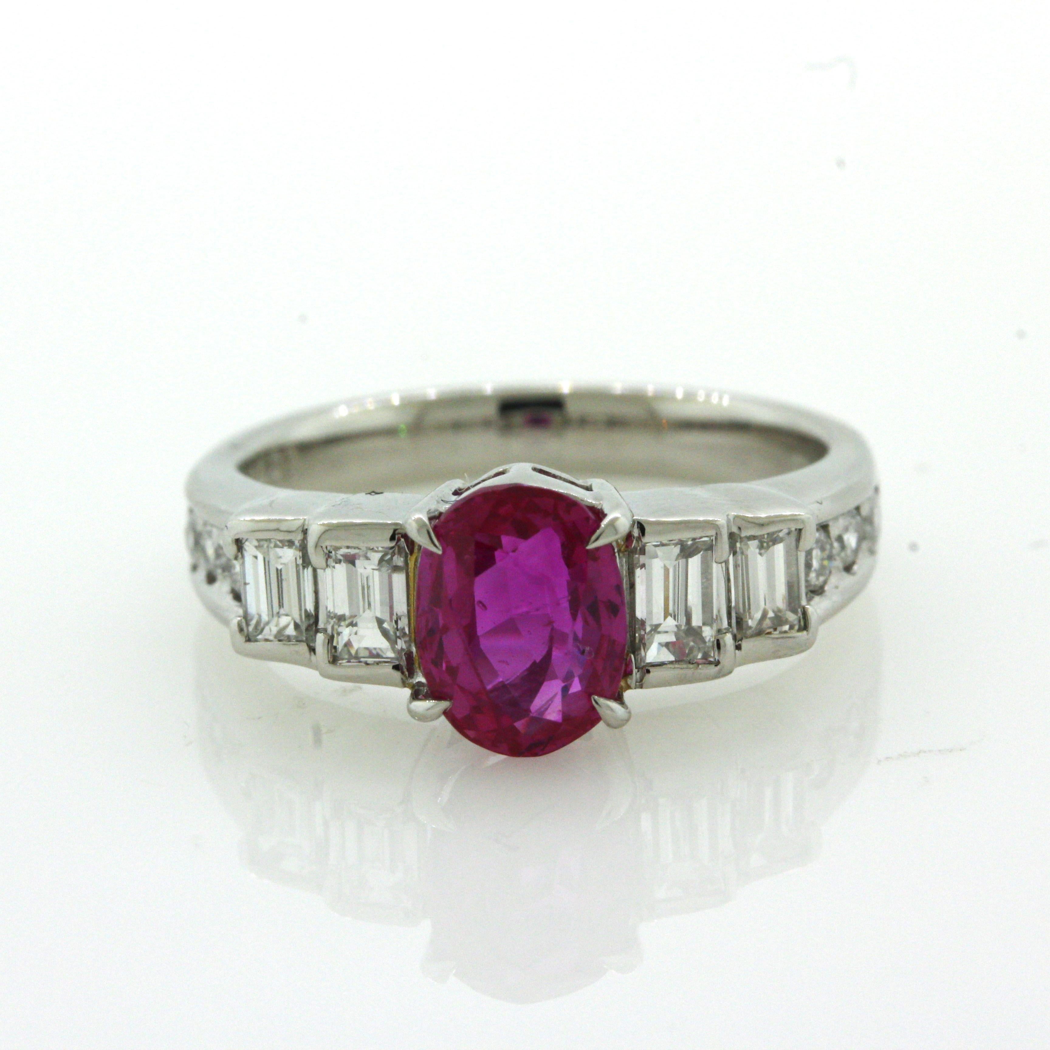 1.81 Carat No-Heat Burmese Ruby Diamond Platinum Ring, GIA Certified For Sale 4