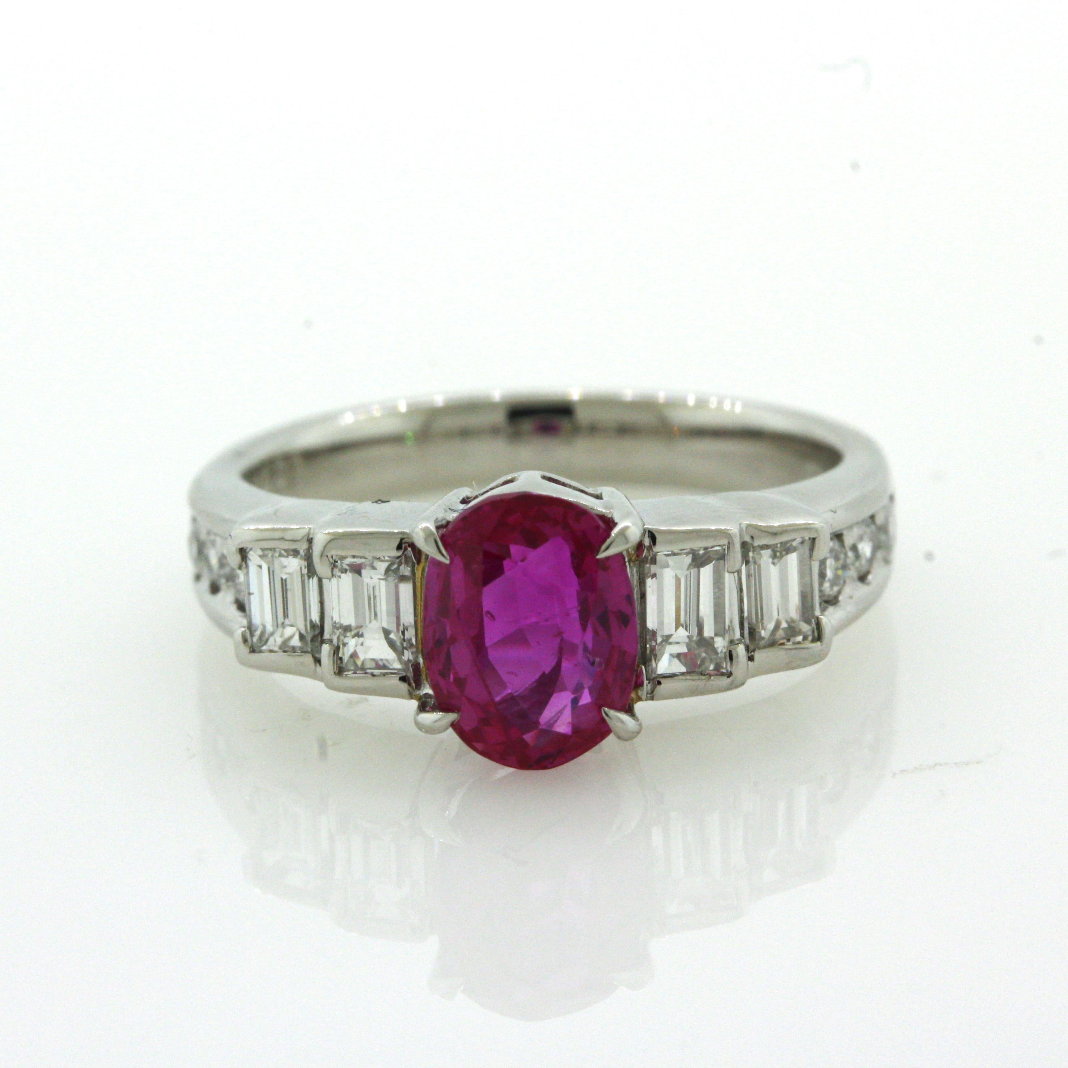 1.81 Carat No-Heat Burmese Ruby Diamond Platinum Ring, GIA Certified For Sale 2