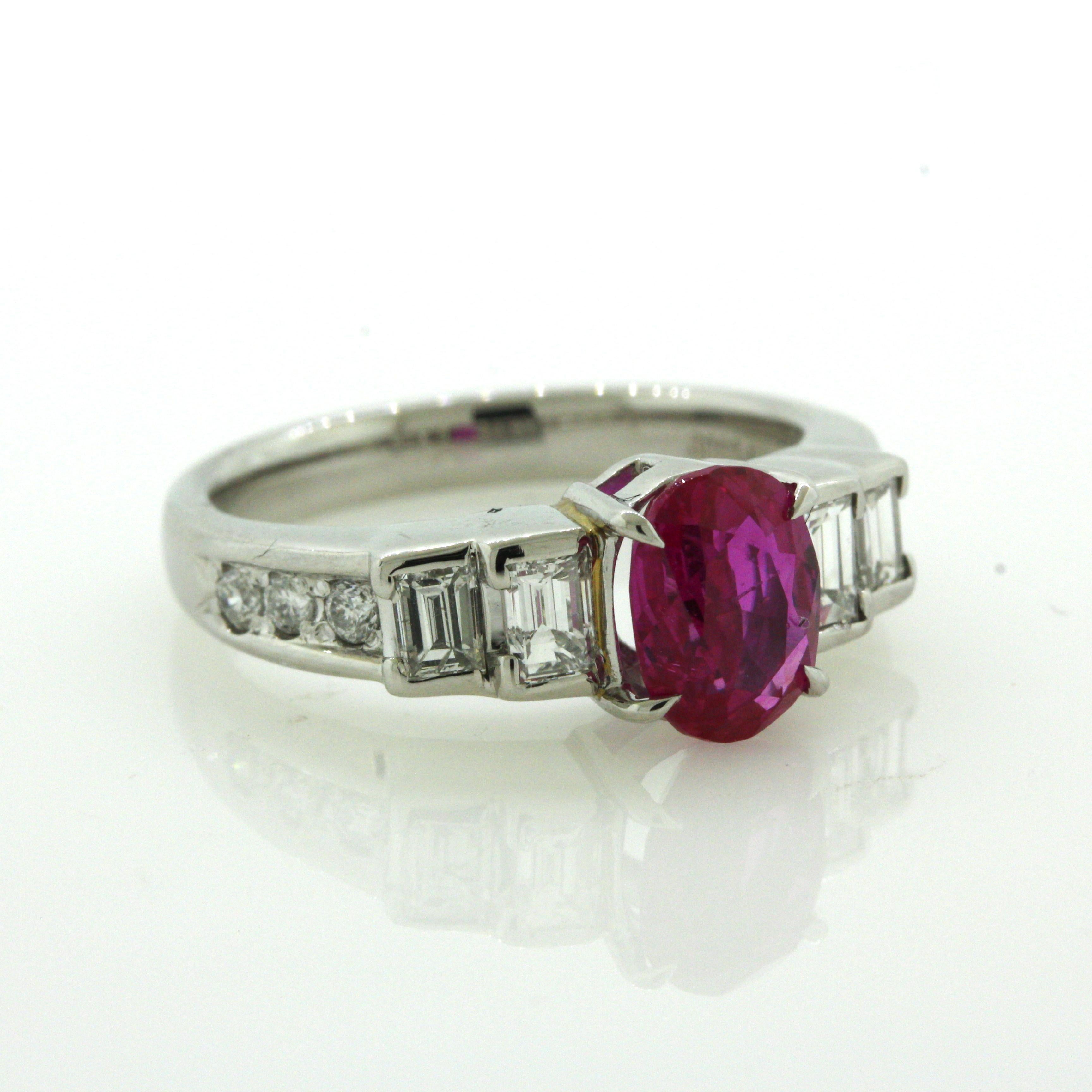 1.81 Carat No-Heat Burmese Ruby Diamond Platinum Ring, GIA Certified For Sale 6