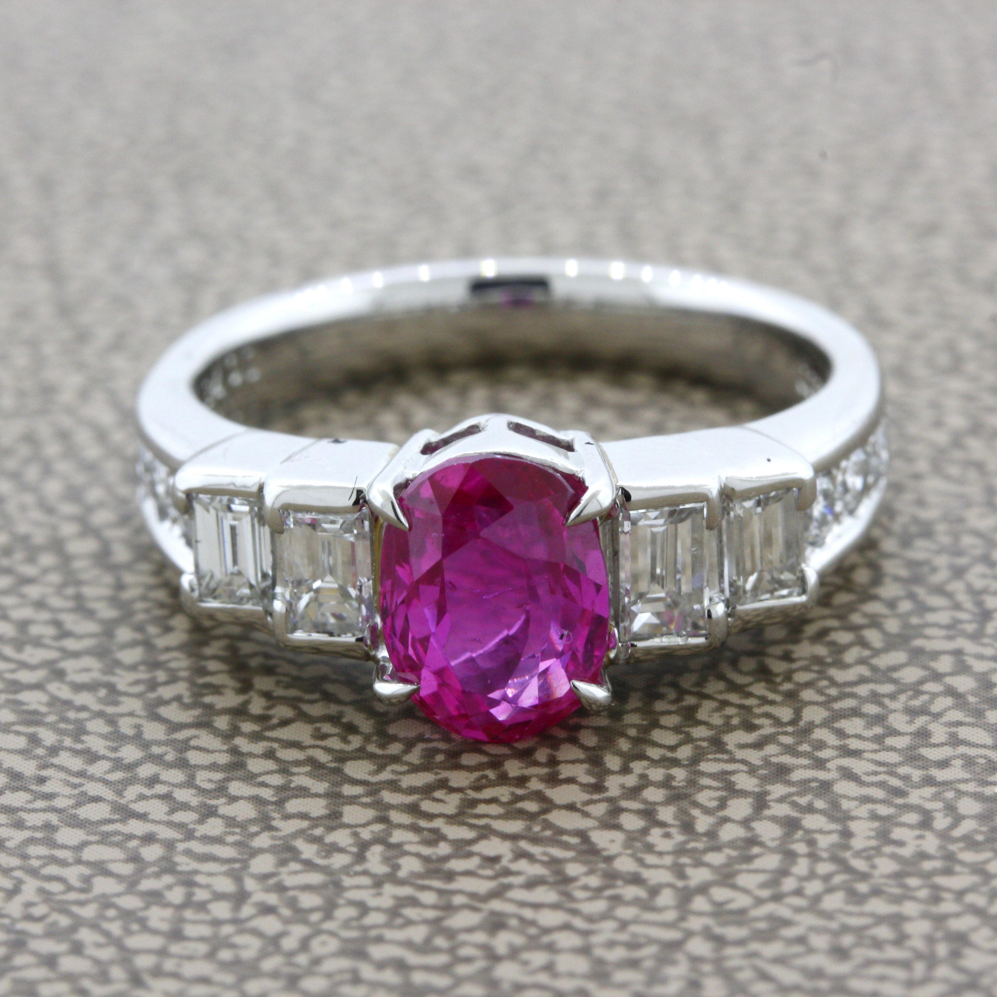 Women's 1.81 Carat No-Heat Burmese Ruby Diamond Platinum Ring, GIA Certified For Sale