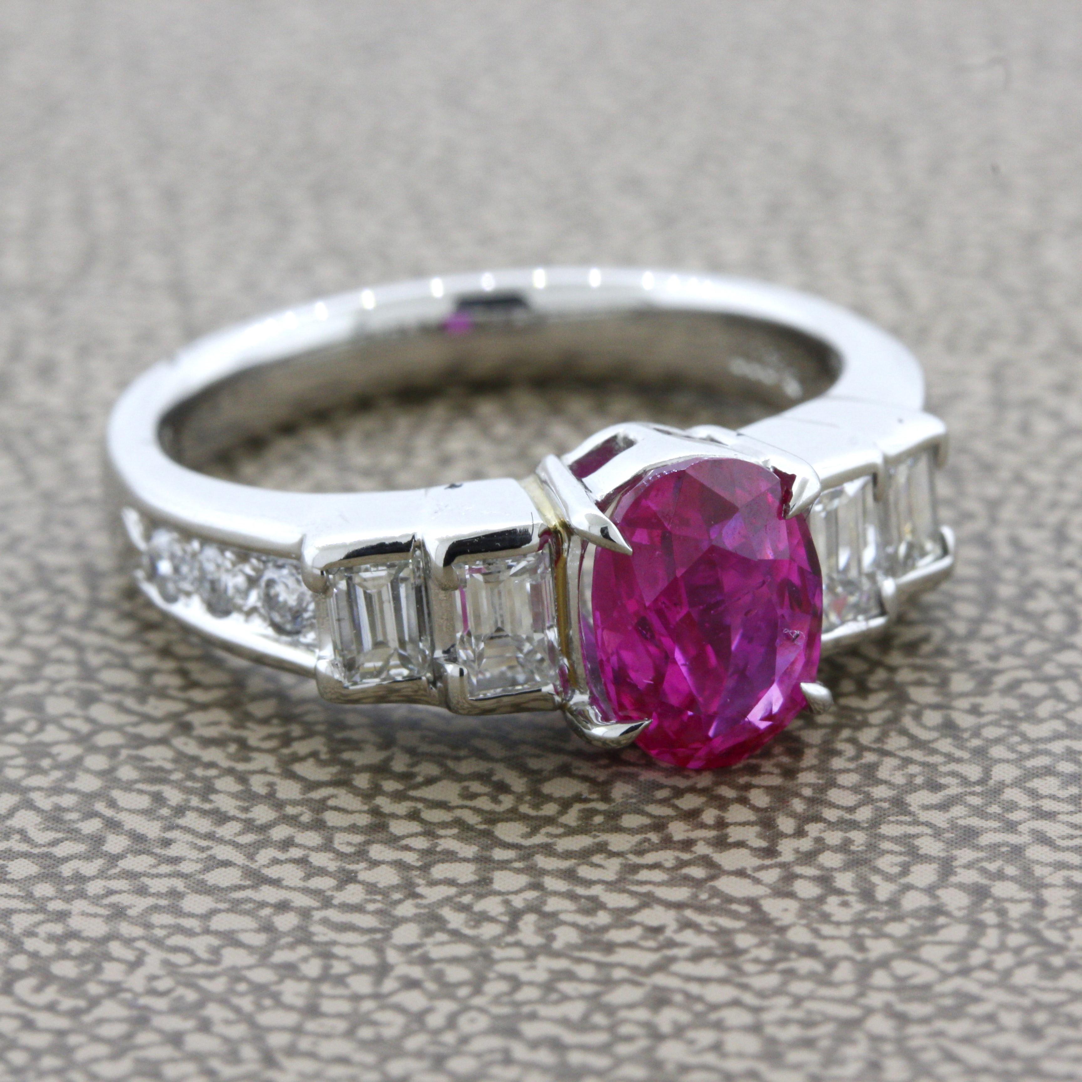 1.81 Carat No-Heat Burmese Ruby Diamond Platinum Ring, GIA Certified For Sale 1