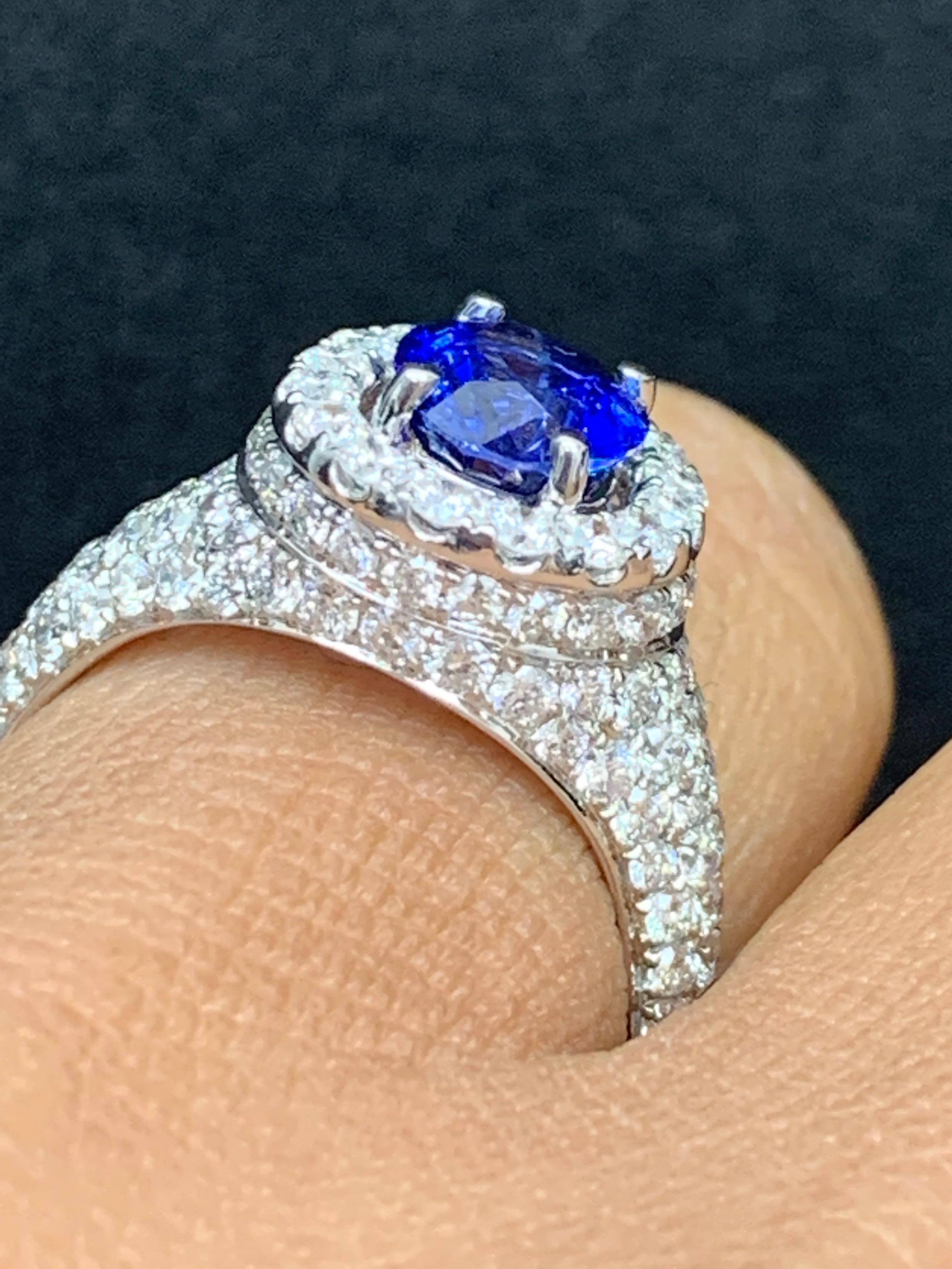 1.81 Carat Oval Cut Blue Sapphire and Diamond Fashion Ring in 18K White Gold For Sale 12