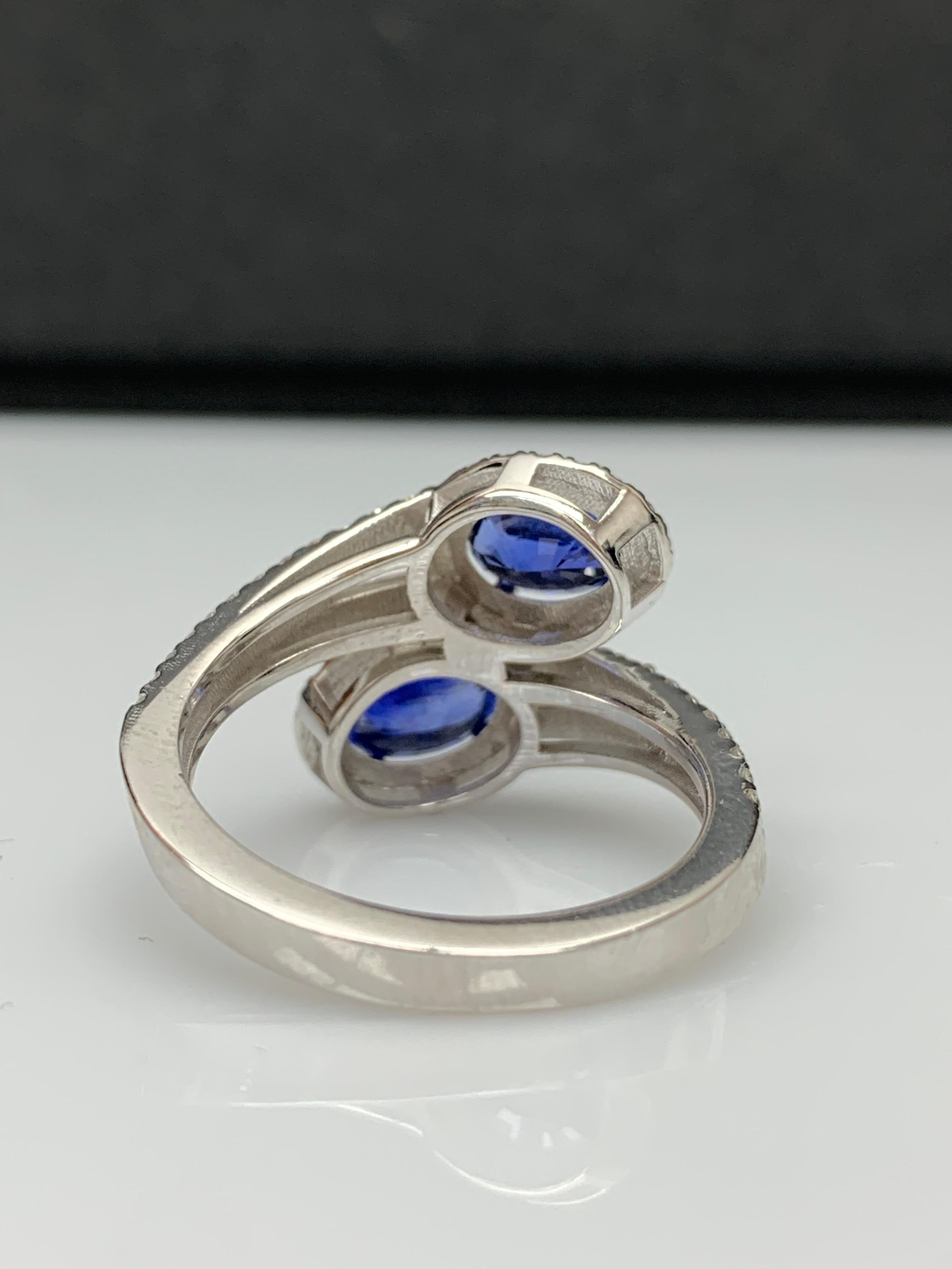 1.81 Carat Oval Cut Sapphire Diamond Toi Et Moi Engagement Ring 14K White Gold For Sale 10